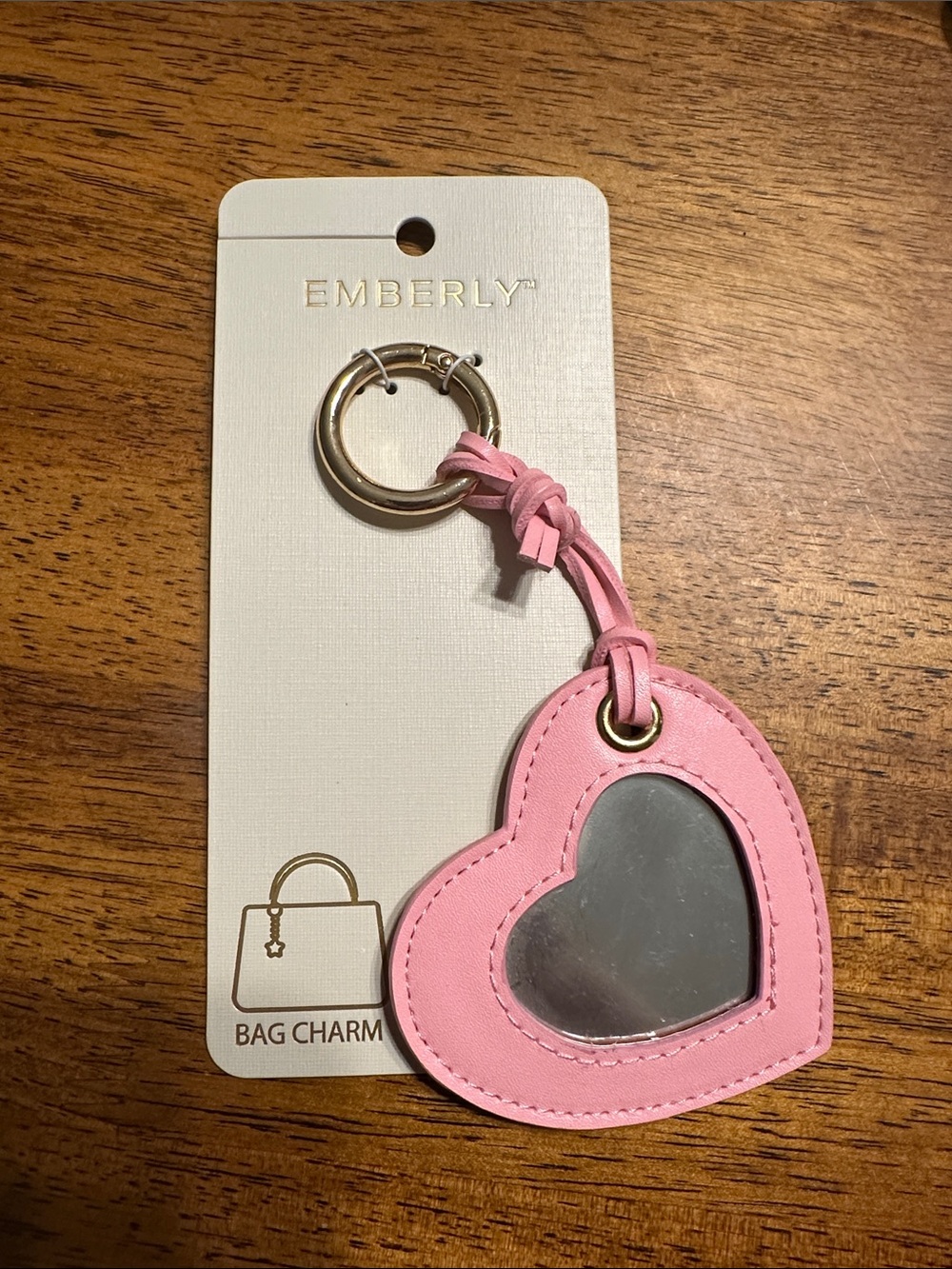 Pink Heart Key & Bag Charm with Mirror